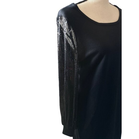 NWT Nina Leonard Dress Black Sheer Sequin Sleeves Knit Full Evening Size Large - Picture 5 of 7